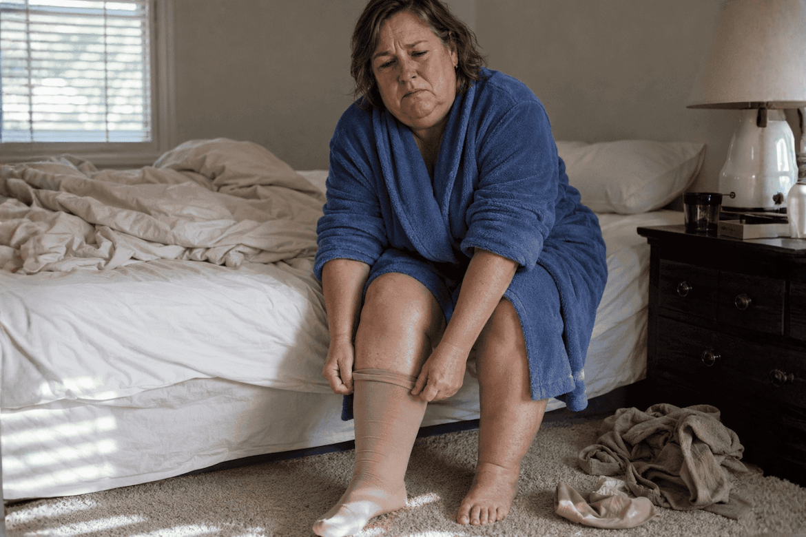 Linda awake at night, unable to sleep from leg pain